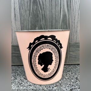 Vintage Colorware NC Pink Retro Silhouette Cameo Metal Trash Can Victorian Lace
